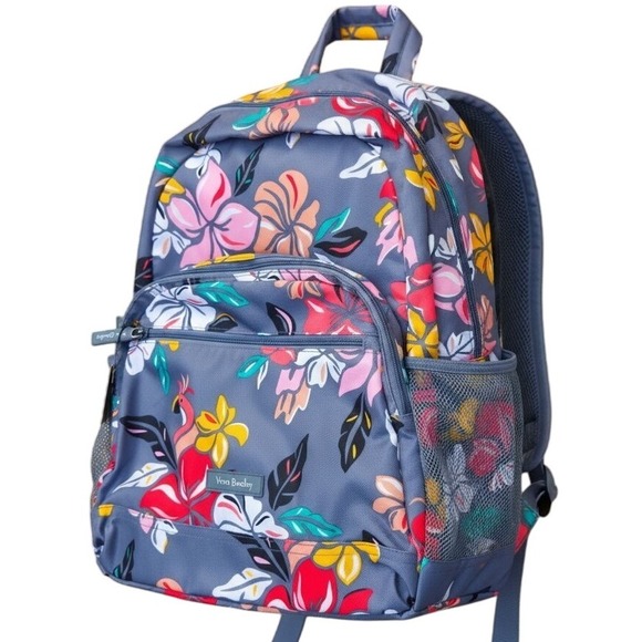 Vera Bradley Lighten Up Essential Large Backpack Coastal Paradise Gray‎ Floral